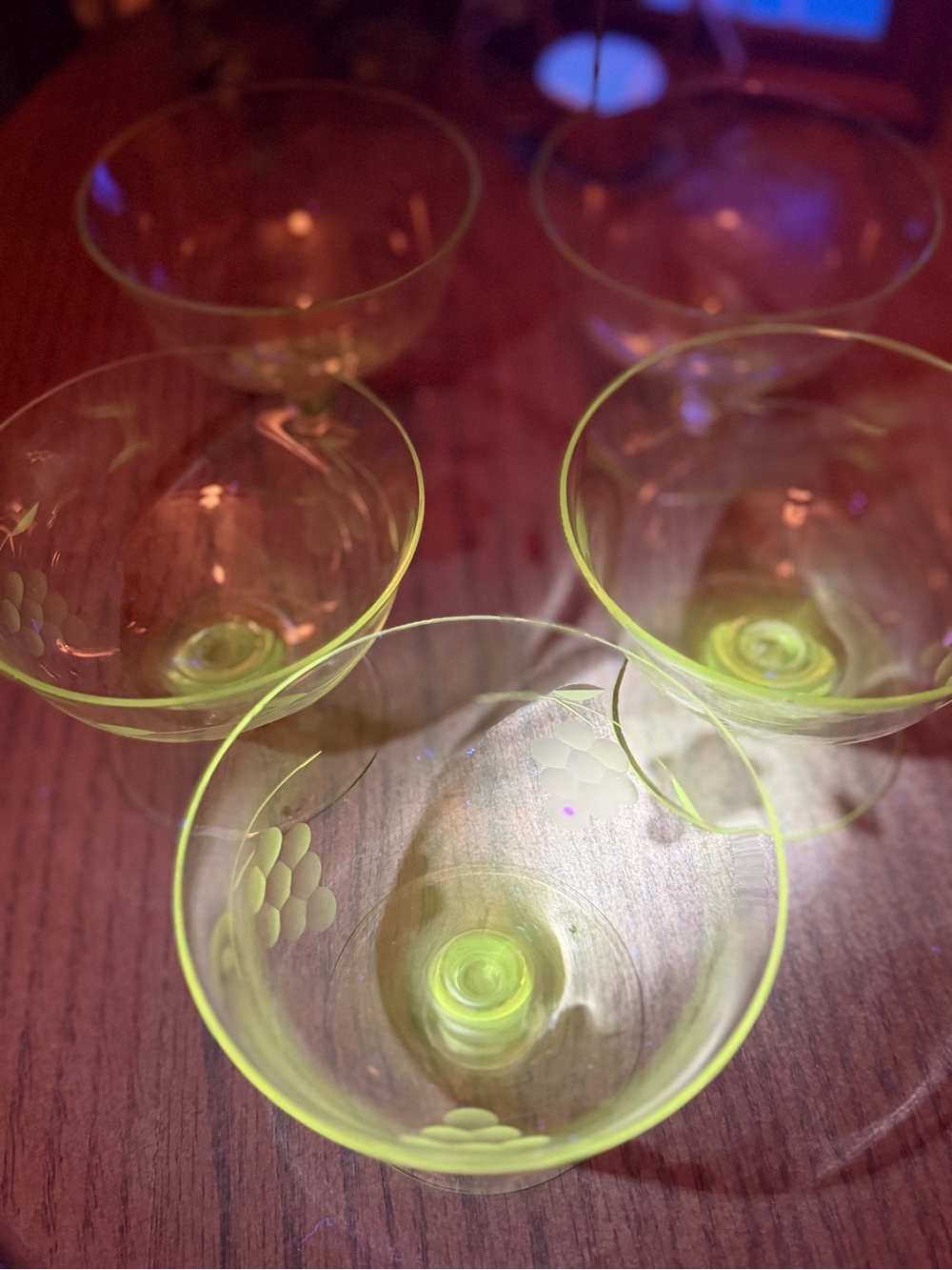 Vintage Depression Glass Grapevine Etched Manganese Cocktail Cups - Set of 5